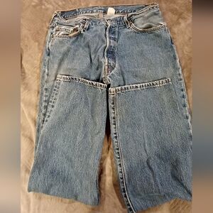 Levi's 501's blue jeans faded and worn hole in crotch vintage 80' 36" W 32' L